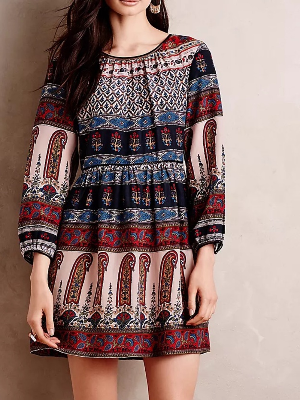Anthropologie Twelfth St Cynthia Vincent Mythos Boho Peasant Dress Silk Blend